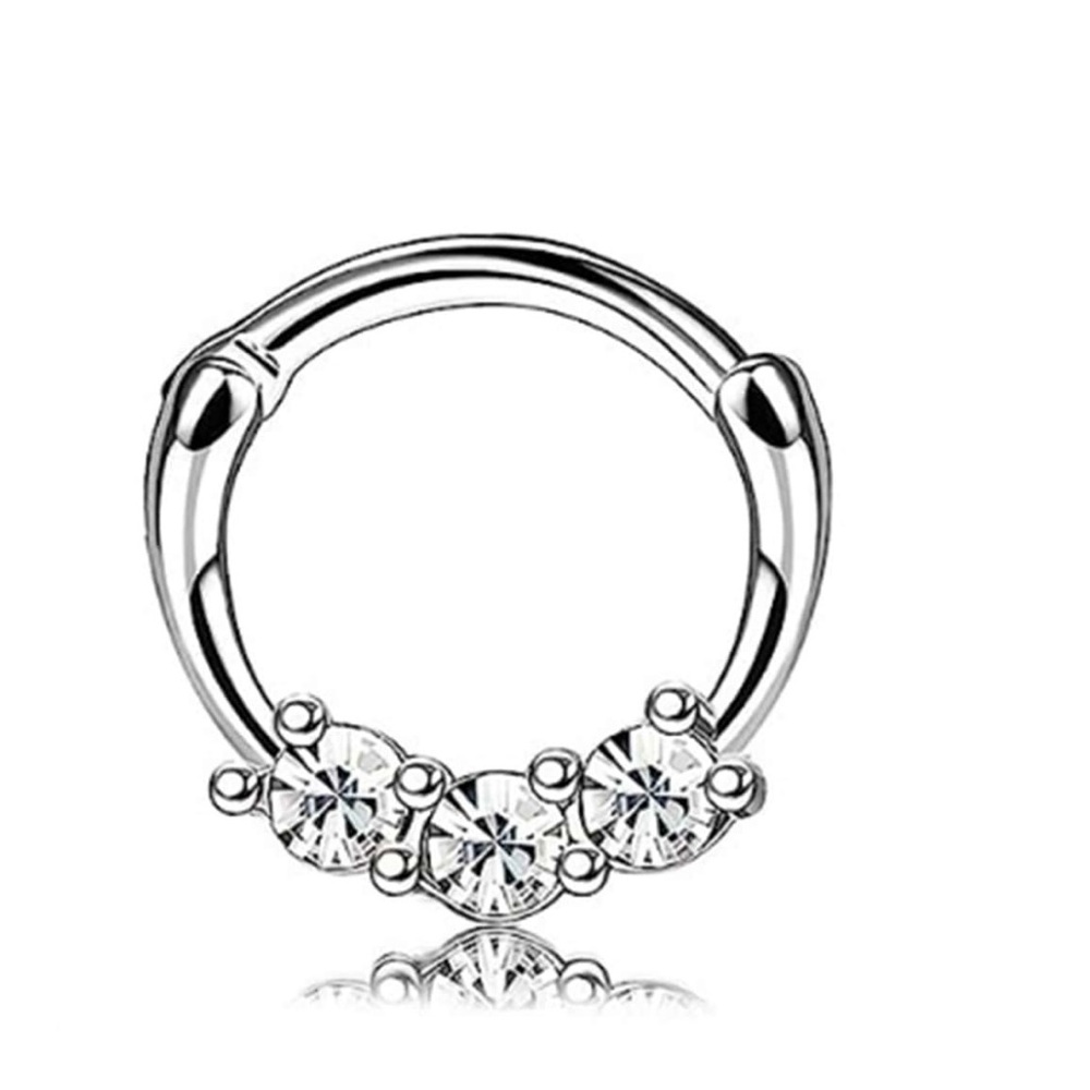 16G 3CZ Stone Surgical Steel 10mm Single Hoop Septum/ Daith Clicker NWT